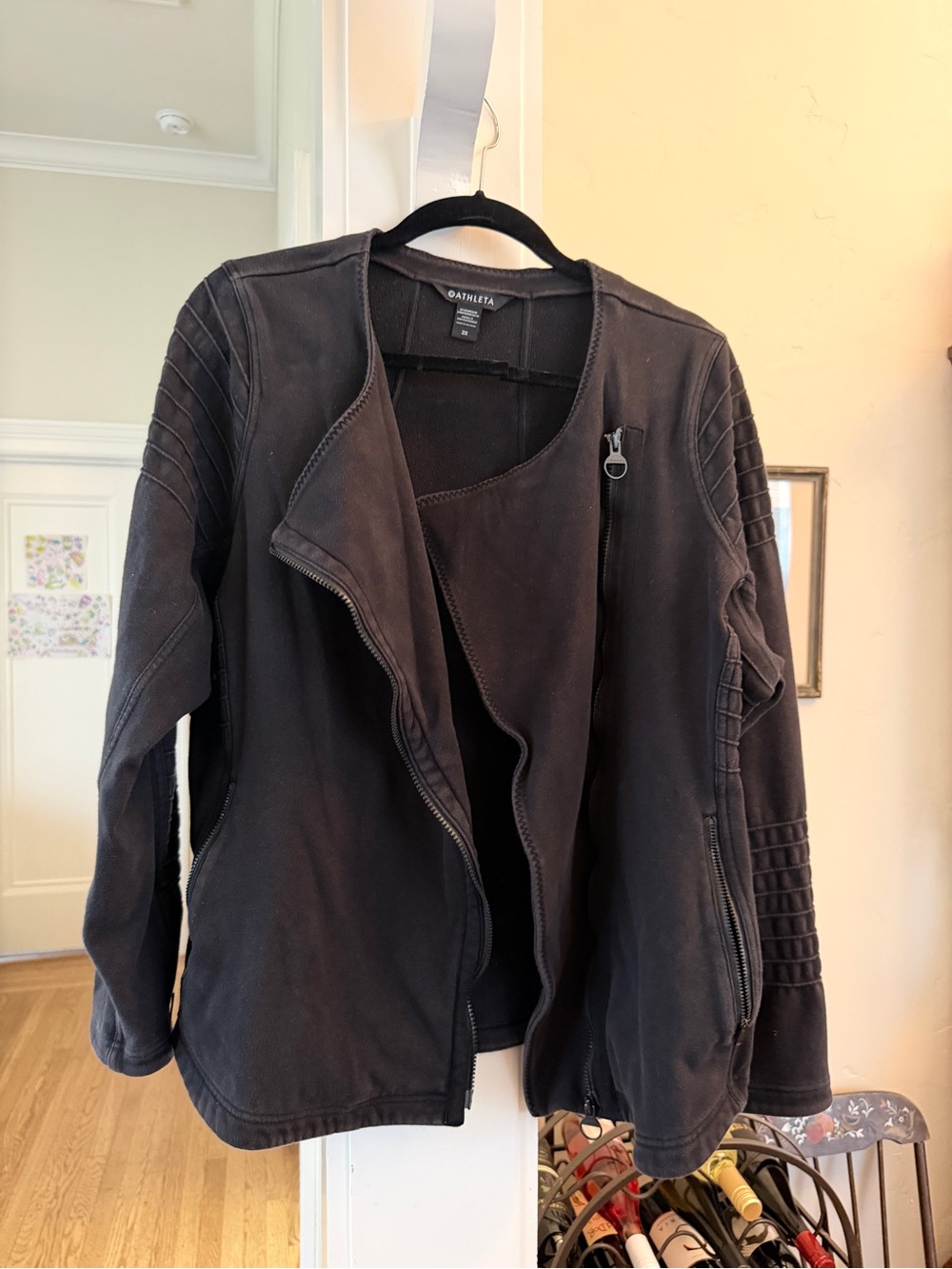 Athleta Black Quilted-Sleeve Zip Utility Jacket